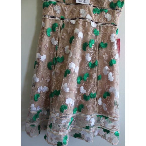 Badgley Mischka NWT Dalia Dress with Taupe Green and White Embroidery 10 - Picture 4 of 8
